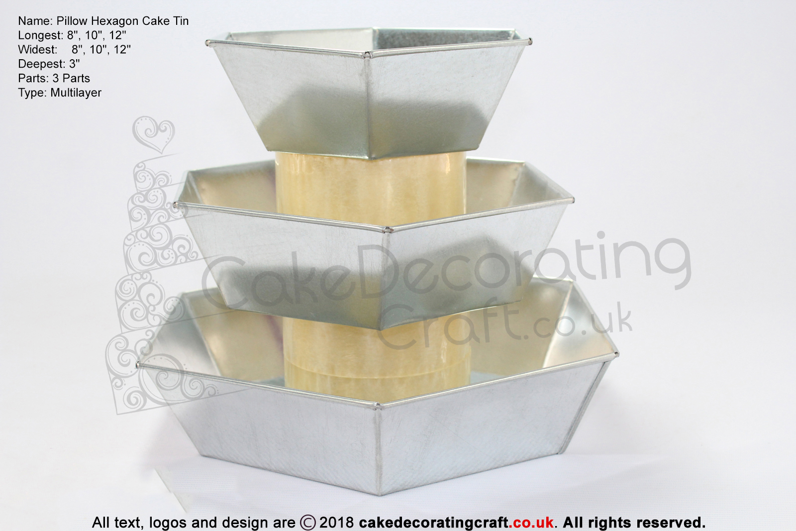 Pillow Hexagon Cake Baking Tin | 3" Deep | Size 8 10 12 " | 3 Tiers | Hand Made