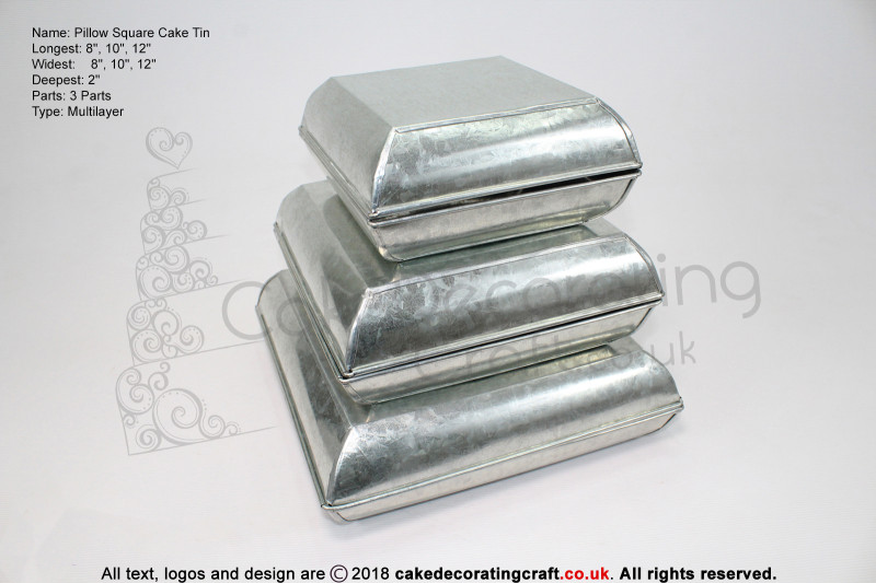 Pillow Square Cake Baking Tin | 2" Deep | Size 8 10 12 " | 3 Tiers | Hand Made