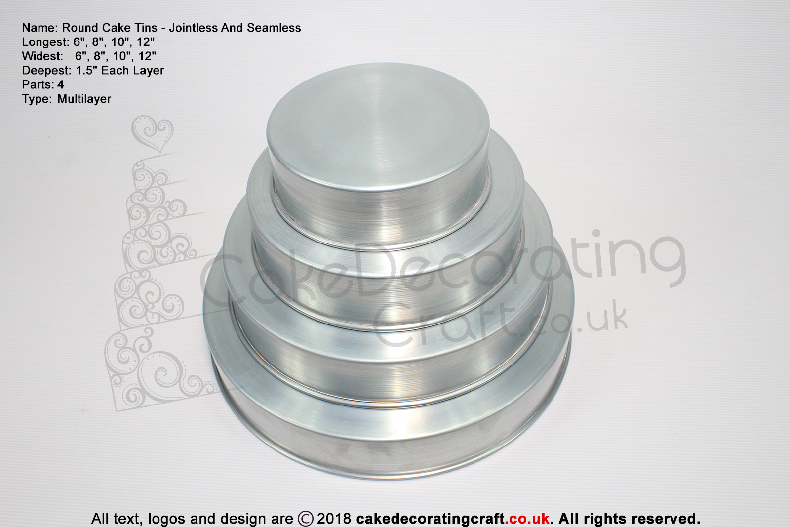 Round Cake Baking Tin | 1.5" Deep | Size 6 8 10 12 " | 4 Tiers | Jointless And Seamless | Rainbow Multi Layer