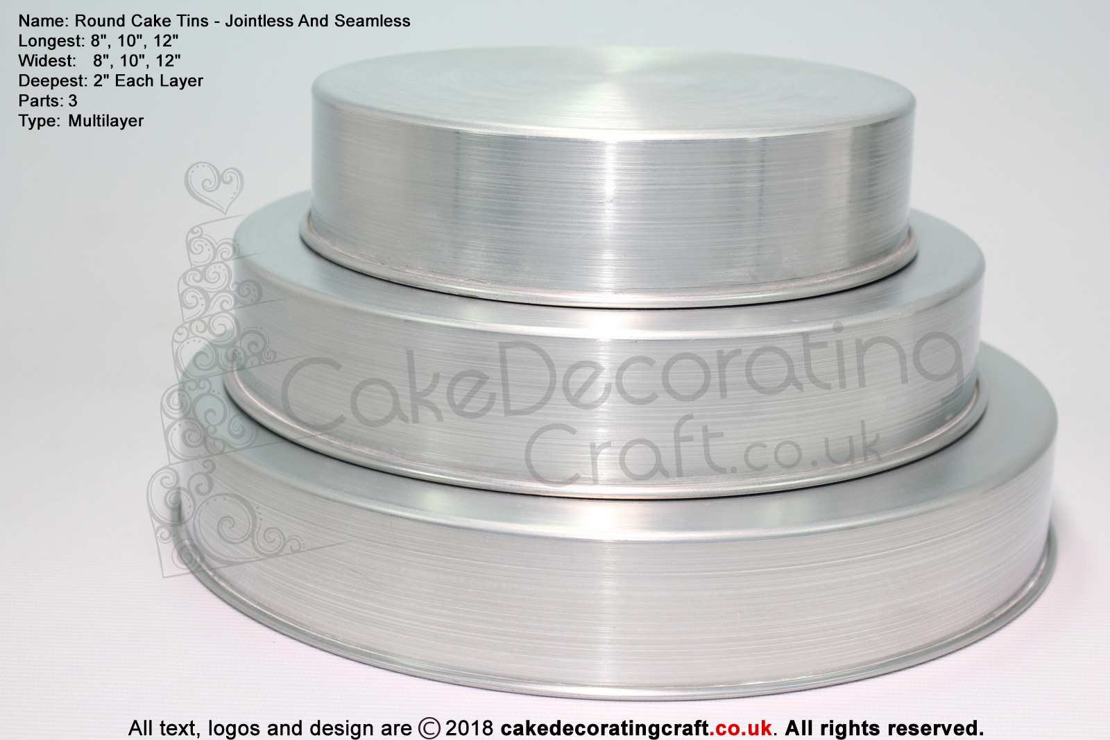 Round Cake Baking Tins | 2" Deep | Size 8 10 12 " | 3 Tiers | Jointless & Seamless | Rainbow | Multi Layer