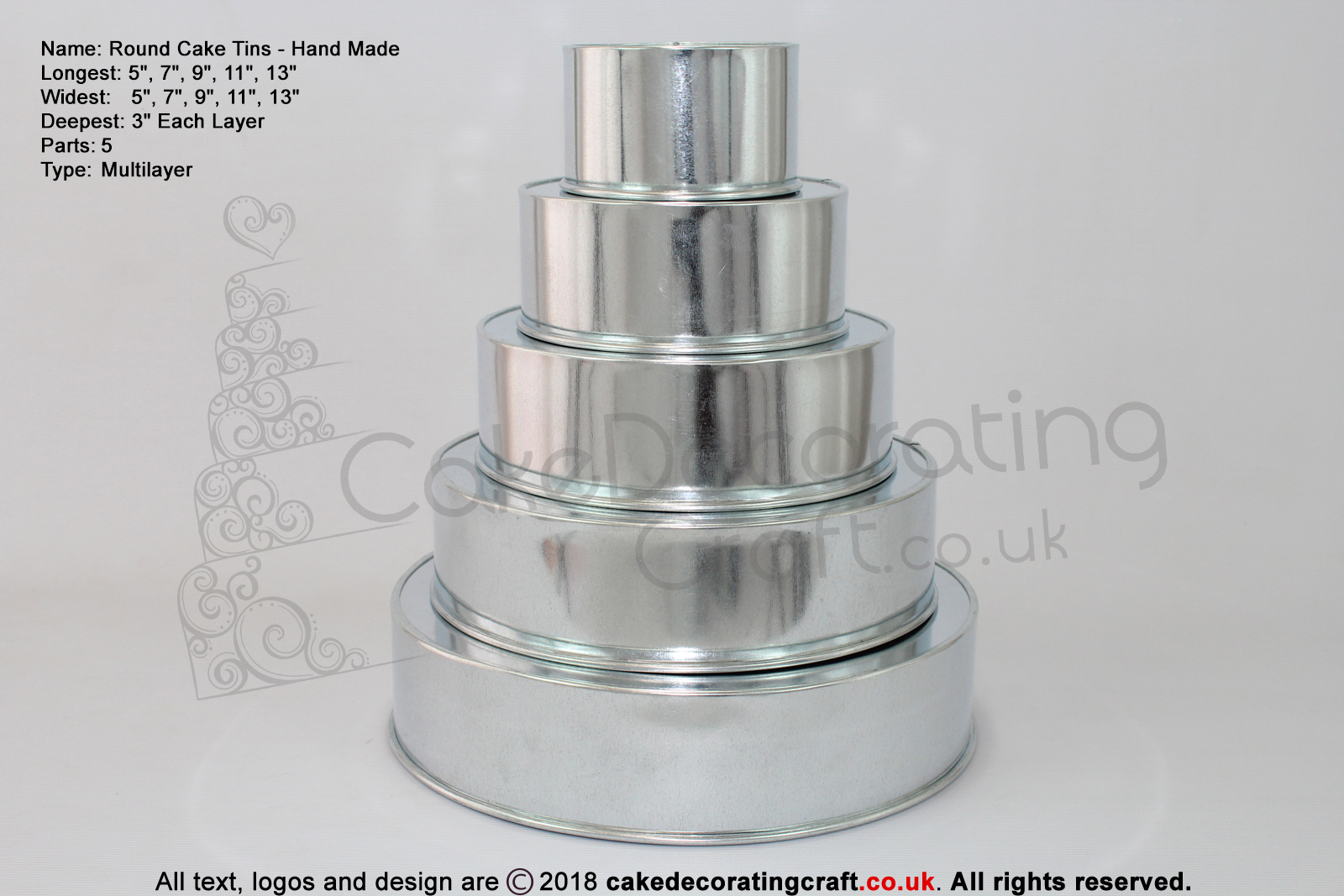 Round Cake Baking Tin | 3" Deep | Size 5 7 9 11 13 " | 5 Tiers | Hand Made