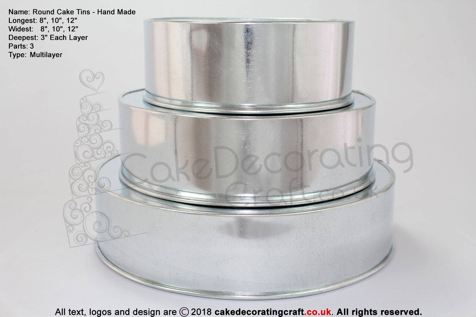 Round Cake Baking Tin | 3" Deep | Size 8 10 12 " | 3 Tiers | Hand Made