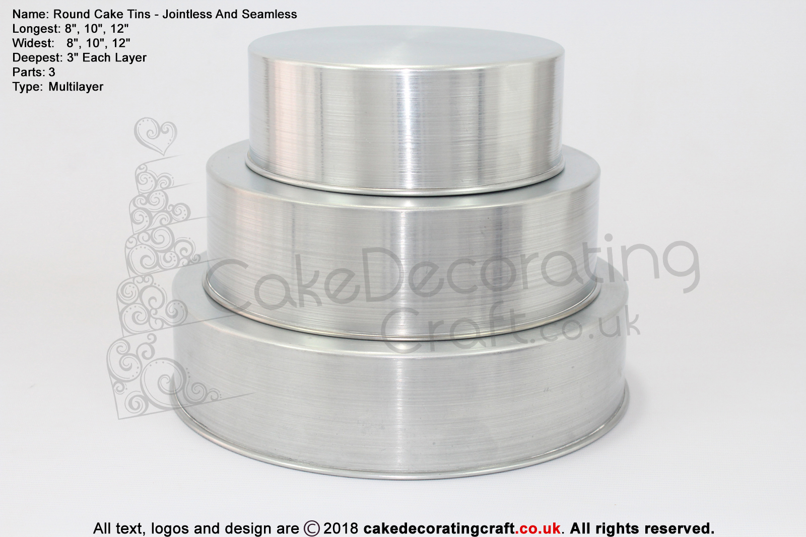 Round Cake Baking Tin | 3" Deep | Size 8 10 12 " | 3 Tiers | Jointless And Seamless