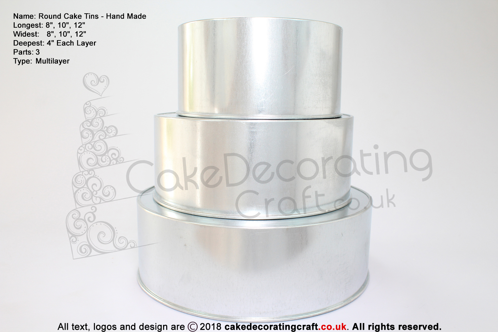 Round Cake Baking Tin | 4" Deep | Size 8 10 12 " | 3 Tiers | Hand Made