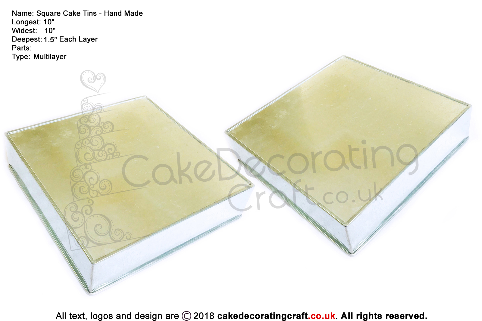 Square Cake Tins | 1.5 Inch Deep | 10 Inch | Hand Made | Rainbow Multi Layer 