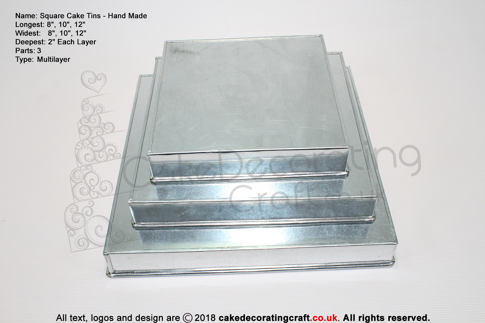 Square Cake Tins | 2 Inch Deep | 8 10 12 Inch | 3 Tier | Hand Made | Rainbow | Multi Layer  