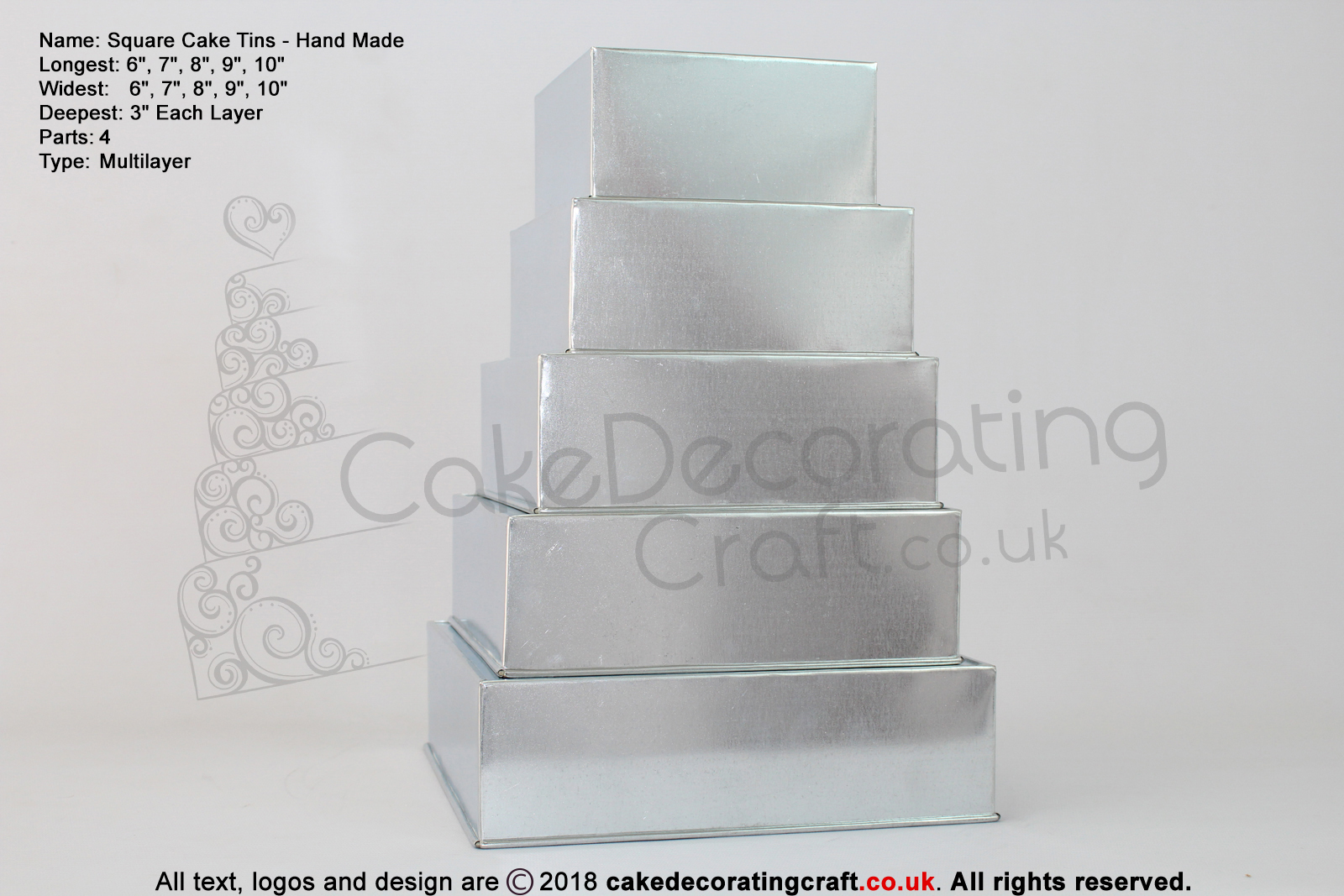 Square Cake Baking Tin | 3" Deep | Size 6 7 8 9 10 " | 5 Tiers | Hand Made