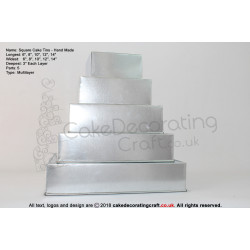 Square Cake Baking Tin | 3" Deep | Size 6 8 10 12 14 " | 5 Tiers | Hand Made