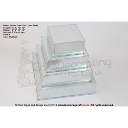 Square Cake Baking Tin | 3" Deep | Size 6 8 10 12 " | 4 Tiers | Hand Made