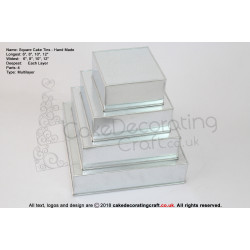 Square Cake Baking Tin | 4" Deep | Size 6 8 10 12 " | 4 Tiers | Hand Made