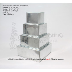 Square Cake Baking Tin | 5" Deep | Size 6 8 10 12 " | 4 Tiers | Hand Made