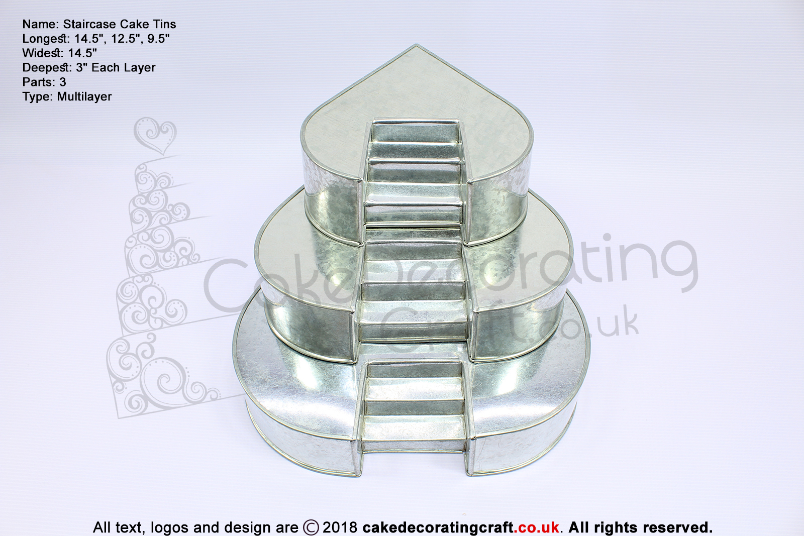 Heart Cake Baking Tins | Center Stairs | Wedding Multilayers | 3" Deep | 3 Tiers | Hand Made | Cake Makers Christmas Gifts Ideas