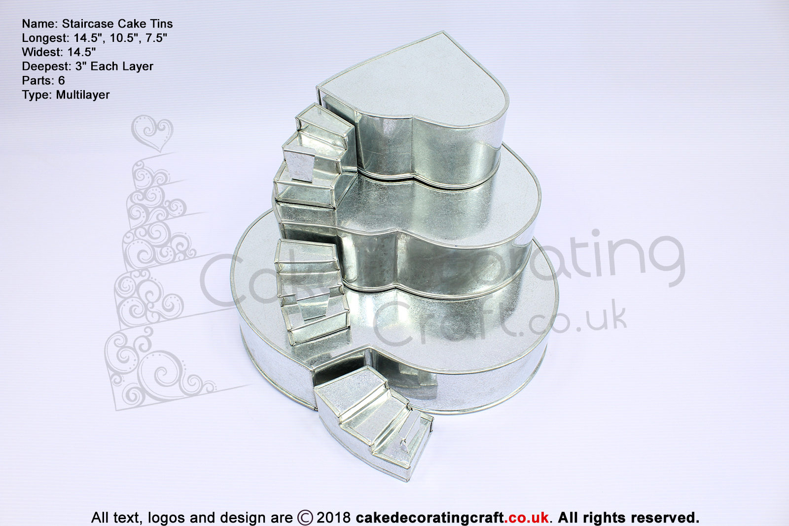 Heart Cake Baking Tins | Side Stairs | Wedding Multilayers | 3" Deep | 3 Tiers | Hand Made