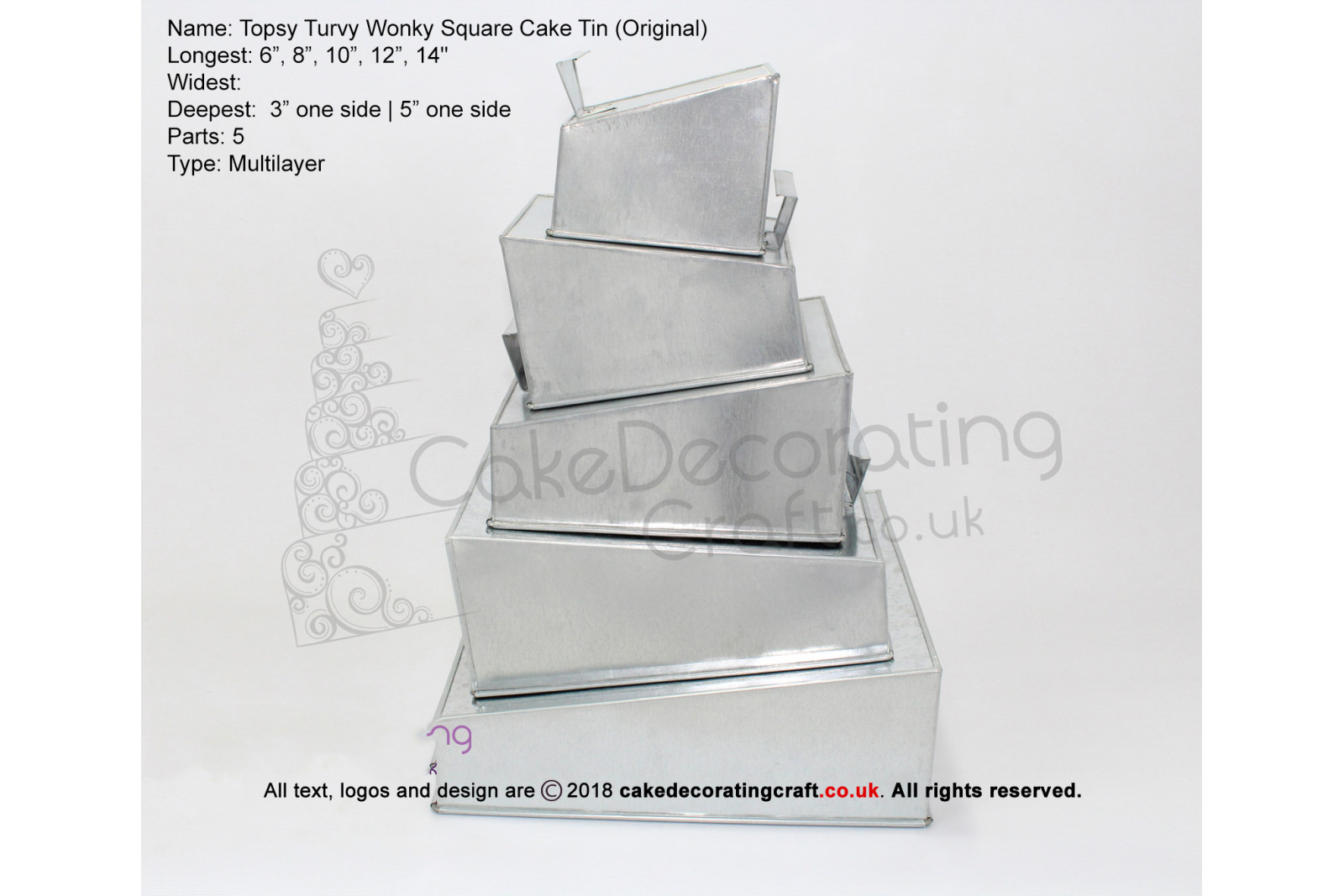 Topsy Turvy Square Baking Tins Pans | 6 8 10 12 14" | 5 Tiers Multilayer | Cake Decorating Craft 