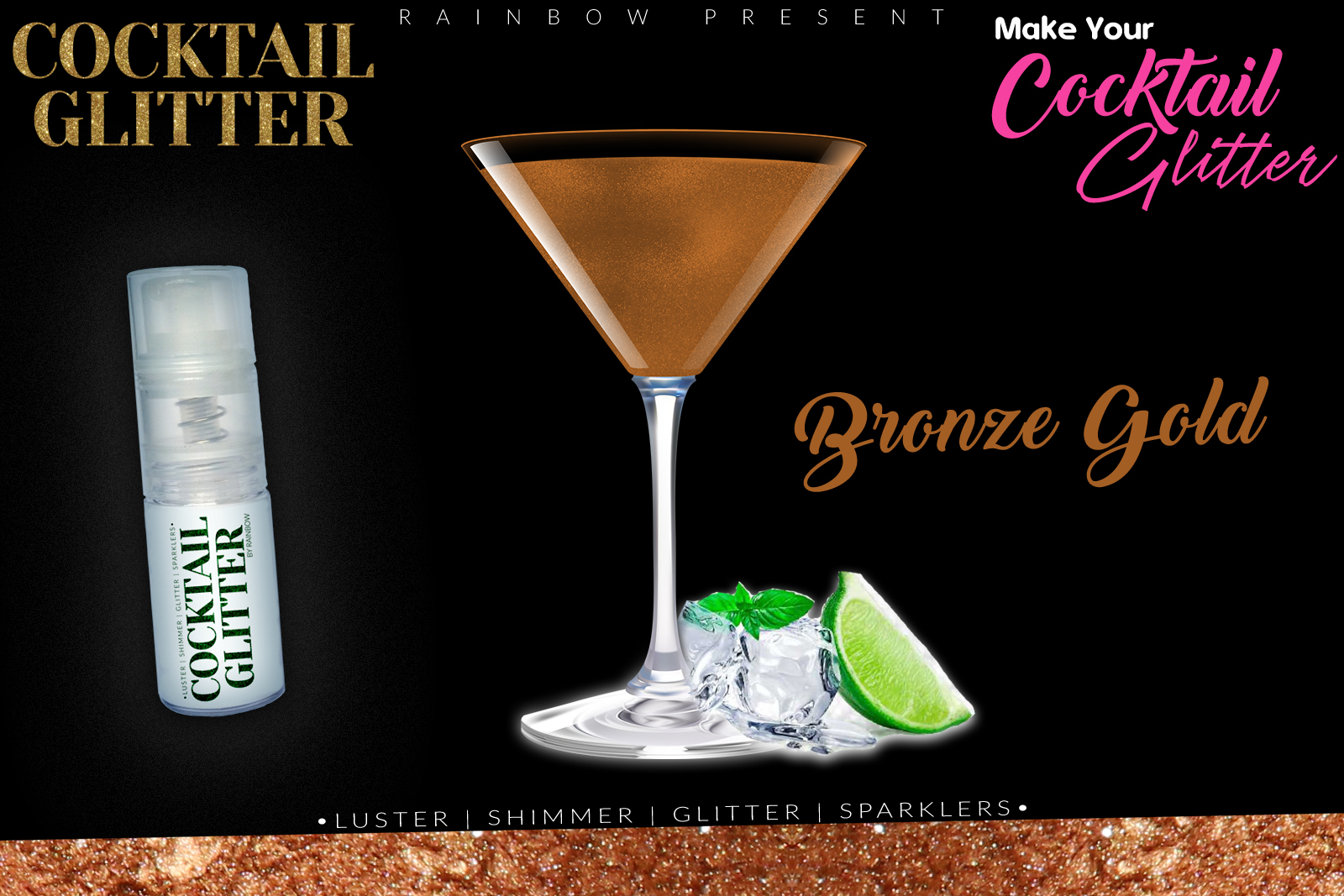 Glitzy Cocktail Glitter and Sparkling Effect | Edible | Bronze