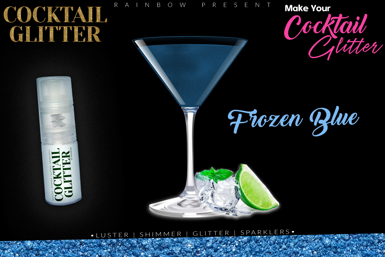 Glitzy Cocktail Glitter and Sparkling Effect | Edible | Frozen Blue