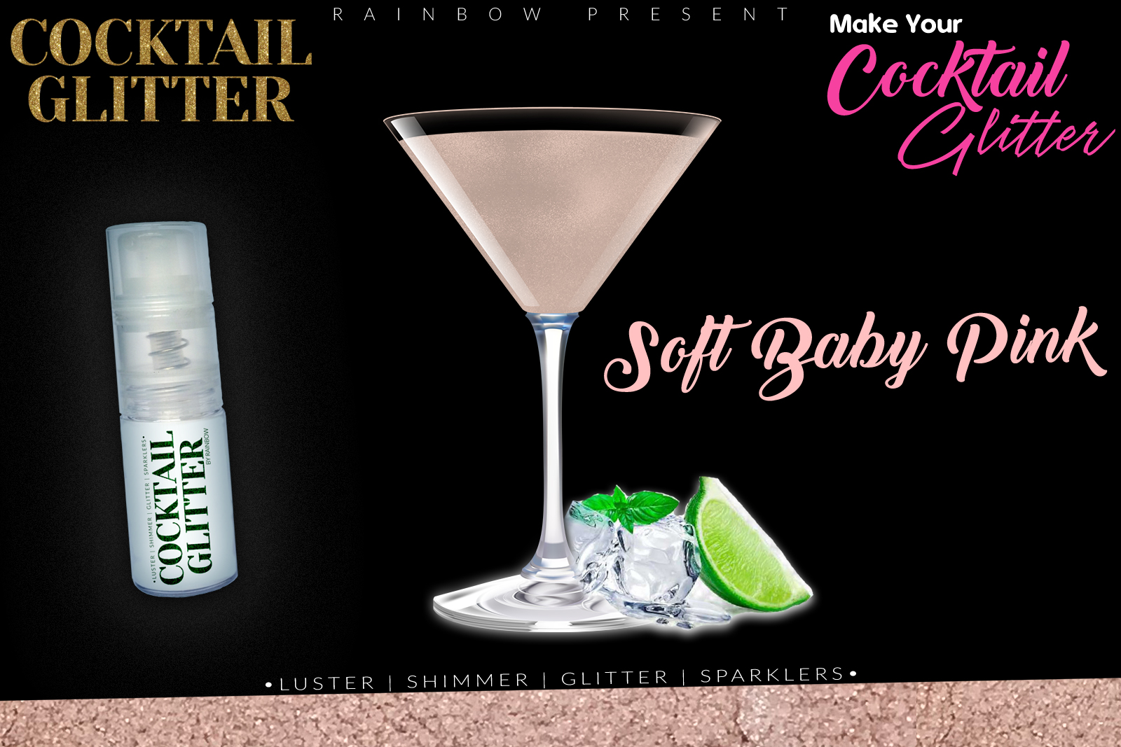 Glitzy Cocktail Glitter and Sparkling Effect | Edible | Soft Pink