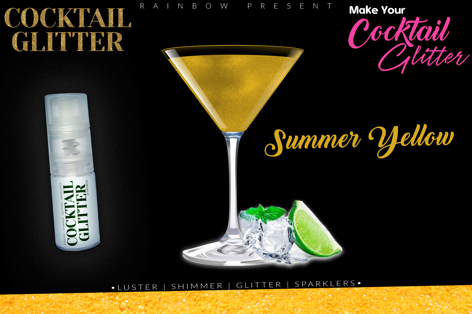 Glitzy Cocktail Glitter and Sparkling Effect | Edible | Summer Yellow