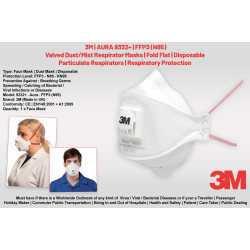 New Stock | 3M Mask For CORONA VIRUS COVID-19 | 9332+ Aura N99 > N95 FFP3 | Particulate Respirator | GERMS Filter Dust Face Mask | Qty 1 pc