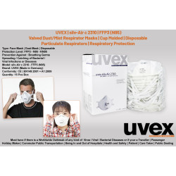 CORONA VIRUS COVID-19 Outbreak | Uvex Mask silv-Air c 2310 N99 > N95 FFP3 | GERMS Filter Dust Face Mask | Particulate Respirator | Qty 15 Pcs Box 